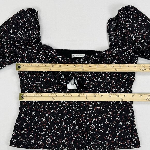 Abercrombie & Fitch Womens Dotted Tie Front Smocked Top Medium Black - Picture 13 of 14
